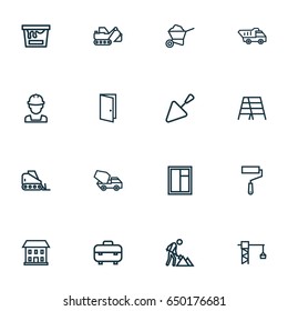 Industry Outline Ground Work Icons Set. Collection Of Excavator, House, Bulldozer And Other Ground Work Icons Elements. Also Includes Symbols Such As Tower, Can, Cement.