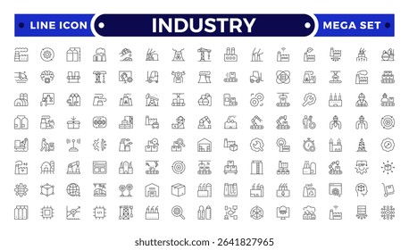 Industry Outline icon. Technology, finance, healthcare, automotive, energy, retail, construction, hospitality, tourism, education, Oil, gas, refinery, petroleum, lubricant, agriculture.
