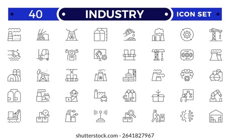 Industry Outline icon. Technology, finance, healthcare, automotive, energy, retail, construction, hospitality, tourism, education, Oil, gas, refinery, petroleum, lubricant, agriculture.
