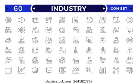 Industry Outline icon. Technology, finance, healthcare, automotive, energy, retail, construction, hospitality, tourism, education, Oil, gas, refinery, petroleum, lubricant, agriculture.
