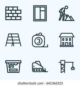 Industry Outline Icons Set. Collection Of Stepladder, Tower Crane, Brickwork And Other Elements. Also Includes Symbols Such As Tape, Wall, Maintenance.