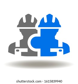 Industry Partner Egineers Puzzle Icon Vector. Cooperation Partnership Collaboration Industrial Logo. Team Work Symbol.