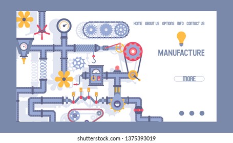 Industry pattern vector web page industrial machinery engineering equipment gear fan pipe illustration technical backdrop engine technology working mechanism landing web-page background.