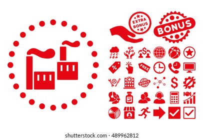Industry pictograph with bonus design elements. Vector illustration style is flat iconic symbols, red color, white background.