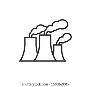 Industry power, chemical manufacturing building warehouse nuclear energy plant. Factory line icons.  Industrial factories vector illustration