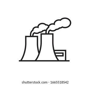 Industry power, chemical manufacturing building warehouse nuclear energy plant. Factory line icons.  Industrial factories vector illustration