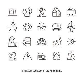 Industry and Power Icons - Vector Line. Editable Stroke. 