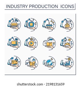 Farbensatz für die Industrieproduktion. Herstellung moderner intelligenter Technologien. Konzept der zeitgenössischen Produktionszweige. Einzelne Vektorgrafiken