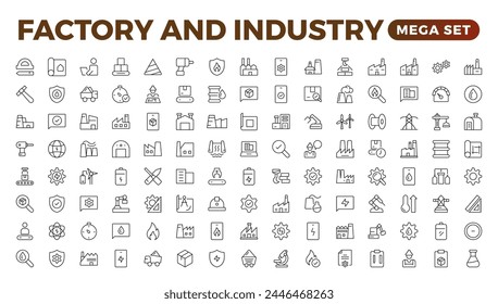 Industry and production line icons collection. Factory, plant, manufacture, tools icons. UI icon set. Thin outline pack. Vector illustration.Set of industry Icons. Simple art style. Outline icon set.