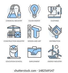 Industry related related, square line  color vector icon set for applications and website development. The icon set is pixelperfect with 64x64 grid. Crafted with precision and eye for quality.
