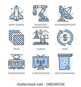 Industry related related, square line  color vector icon set for applications and website development. The icon set is pixelperfect with 64x64 grid. Crafted with precision and eye for quality.