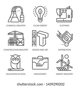 Industry related, square line vector icon set for applications and website development. The icon set is pixelperfect with 64x64 grid. Crafted with precision and eye for quality.