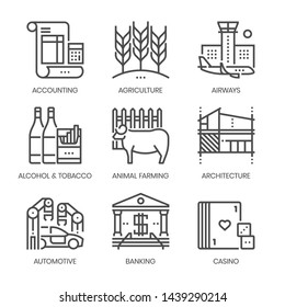 Industry related, square line vector icon set for applications and website development. The icon set is pixelperfect with 64x64 grid. Crafted with precision and eye for quality.