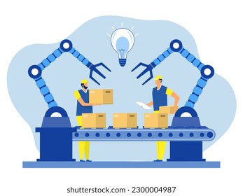 industria robot concepto fábrica sistema de empaquetado industrial Proceso de control de sistemas robóticos productos de futuro proceso de producción con gráfico de infografía y personal Tecnología logística avanzada 