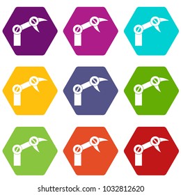 Industry robot icon set many color hexahedron isolated on white vector illustration