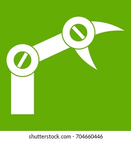 Industry robot icon white isolated on green background. Vector illustration