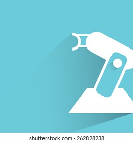 industry robot, robotic arm on blue background, flat and shadow theme