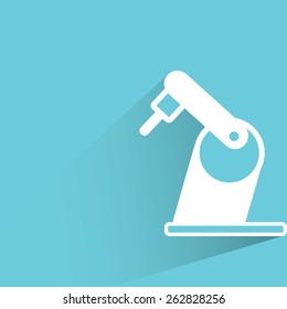 industry robot, robotic arm on blue background, flat and shadow theme