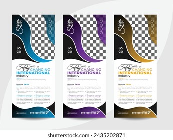 Industry Roll up banner design, template, Business, Blue, Purples, Orange. 