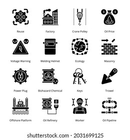 Iconos de glifos de la industria y los servicios - Sólidos, vectores