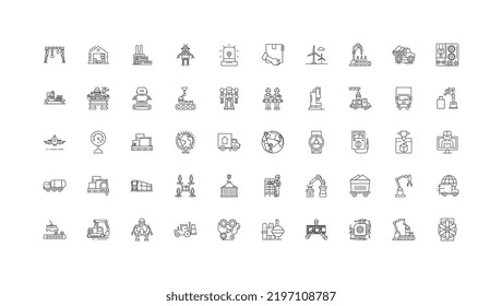 Industry set concept illustration, linear icons, line signs set, vector collection