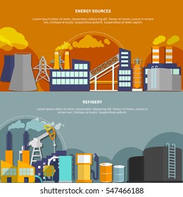 Industry set horizontal banners website design abstract isolated vector illustration