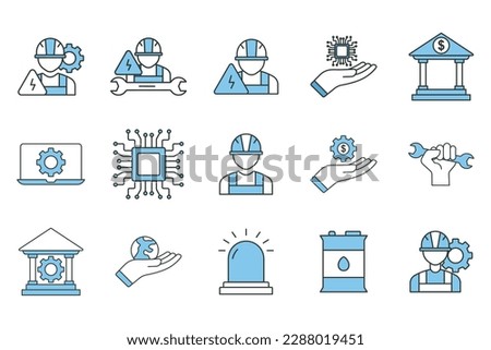 Industry set icon illustration. Two tone icon style. Financial services, services, engineering, worker, environmental, oil barrel, digital services. Simple vector design editable