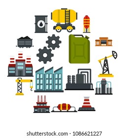 Industry set icons in flat style isolated on white background