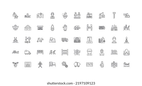 Ideas de conjuntos industriales, iconos lineales, conjunto de señales de línea, colección de vectores