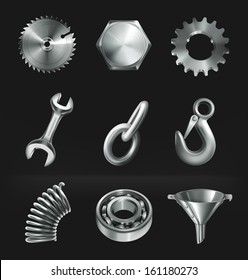 Industry, set of vector icons on black