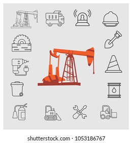 Industry set vector icons in trendy flat style isolated on grey background