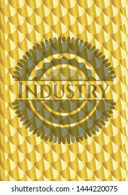 Industry shiny golden emblem. Scales pattern. Vector Illustration. Detailed.