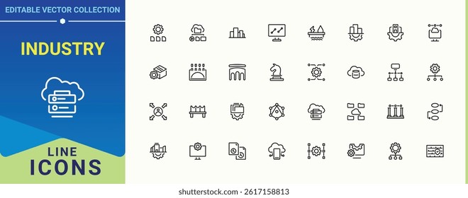 Industry simple icon set. Contain linear sign transport, construction, architecture, city and more. Infrastructure icon pack. Outline symbol collection. Editable vector.