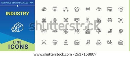 Industry simple icon set. Contain linear sign transport, construction, architecture, city and more. Infrastructure icon pack. Outline symbol collection. Editable vector.