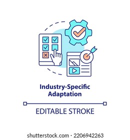 Industry specific adaptation concept icon. Smart content. Marketing case study abstract idea thin line illustration. Isolated outline drawing. Editable stroke. Arial, Myriad Pro-Bold fonts used
