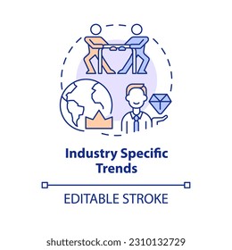 Industry specific trends concept icon. Social media. Competitive analysis. Business strategy. Latest trend abstract idea thin line illustration. Isolated outline drawing. Editable stroke