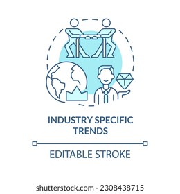Industry specific trends turquoise concept icon. Social media. Competitive analysis. Business strategy. Latest trend abstract idea thin line illustration. Isolated outline drawing. Editable stroke