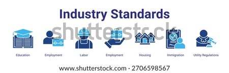 Industry Standards web banner icon vector illustration concept featuring Education,Employment,Labor,Employment,Housing,Immigration and Utility Regulations in a collection set.