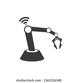 Industry Technology 4.0 icon, sign robot hand, factory automation. Manage online production. Flat style. Vector illustrations of Eps 10