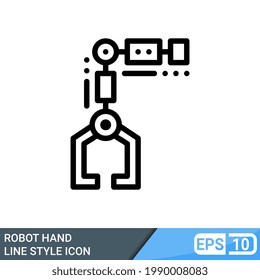 Industry Technology 4.0 icon, sign robot hand, factory automation. Manage online production. Line style icon. Eps 10