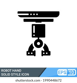 Industry Technology 4.0 icon, sign robot hand, factory automation. Manage online production. Solid style icon. Eps 10