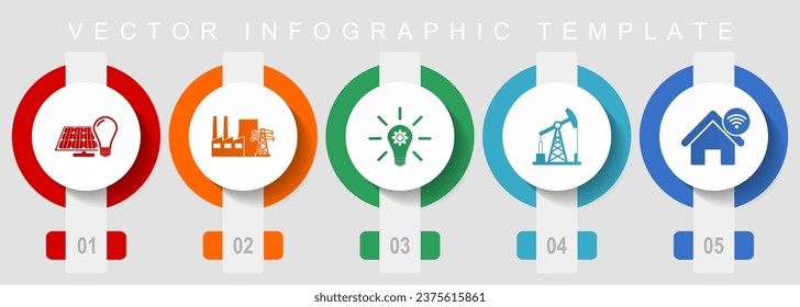 Industry and technology flat design icon set, miscellaneous icons such as renewable energy, power plant, oil and gas, vector infographic template, web buttons collection