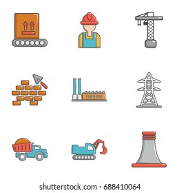 Industry technology icons set. Cartoon set of 9 industry technology vector icons for web isolated on white background