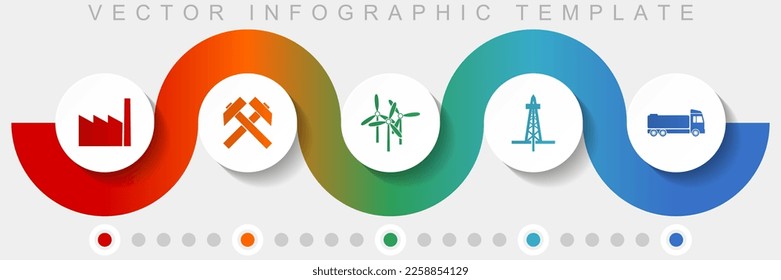 Industry and technology infographic vector template with icon set, miscellaneous icons such as factory, mining, wind energy, oil and truck for webdesign and mobile applications
