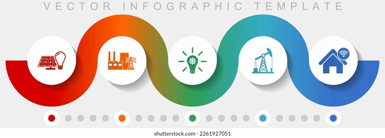 Industry and technology infographic vector template with icon set, miscellaneous icons such as renewable energy, power plant, oil and gas for webdesign and mobile applications