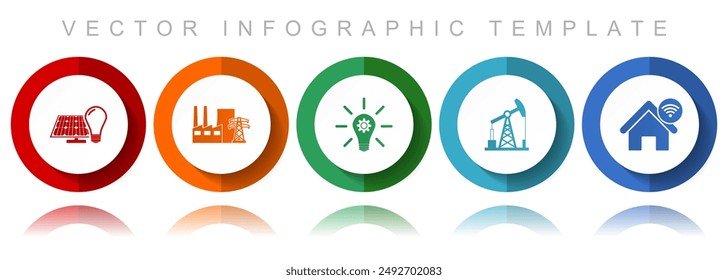 Industry and technology vector icon collection, miscellaneous icons such as renewable energy, power plant, oil and gas, flat design infographic template in eps 10