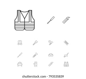 Industry tool icons set with glasses, ladder and glove elements. Set of industry tool icons and screw concept. Editable vector elements for logo app UI design.