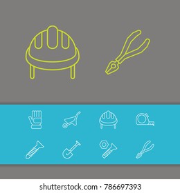 Industry tool icons set with screw, pliers and shovel elements. Set of industry tool icons and nippers concept. Editable vector elements for logo app UI design.