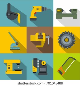 Industry tools icons set. Flat set of 9 industry tools vector icons for web with long shadow