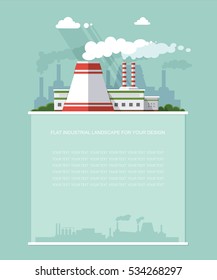 Industry topic. Blank for text. Nuclear power plant, factory, NPP, Urban landscape. Flat vector Infographics design.